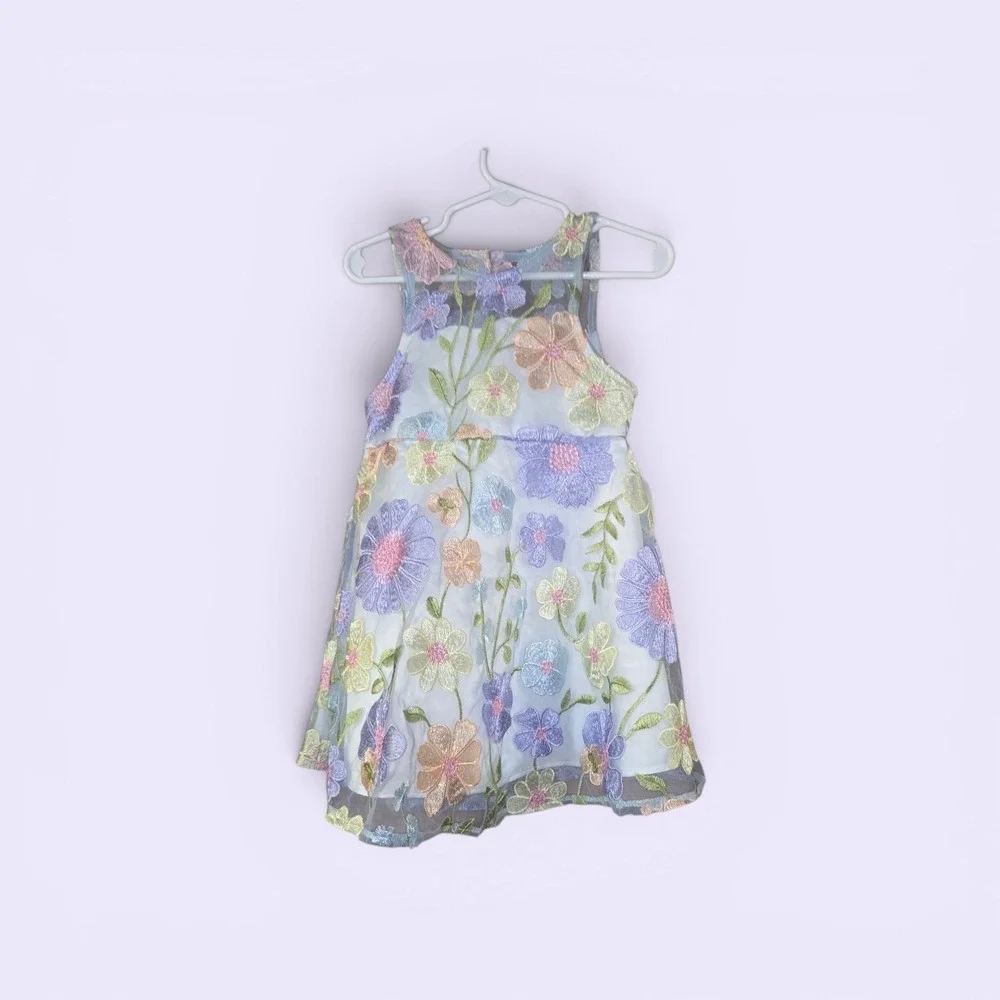 NWT Rare Editions Toddler‎ Girls Floral Embroidered Mesh Dress SIZE 3T NEW